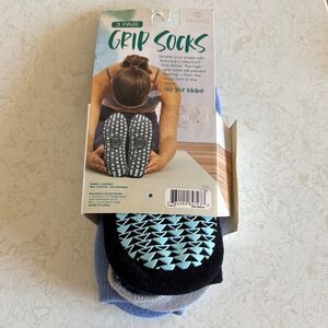 3 Pair Balance Collection Grip Socks- Black, Blue, Gray - Pilates/ barre OS NWT